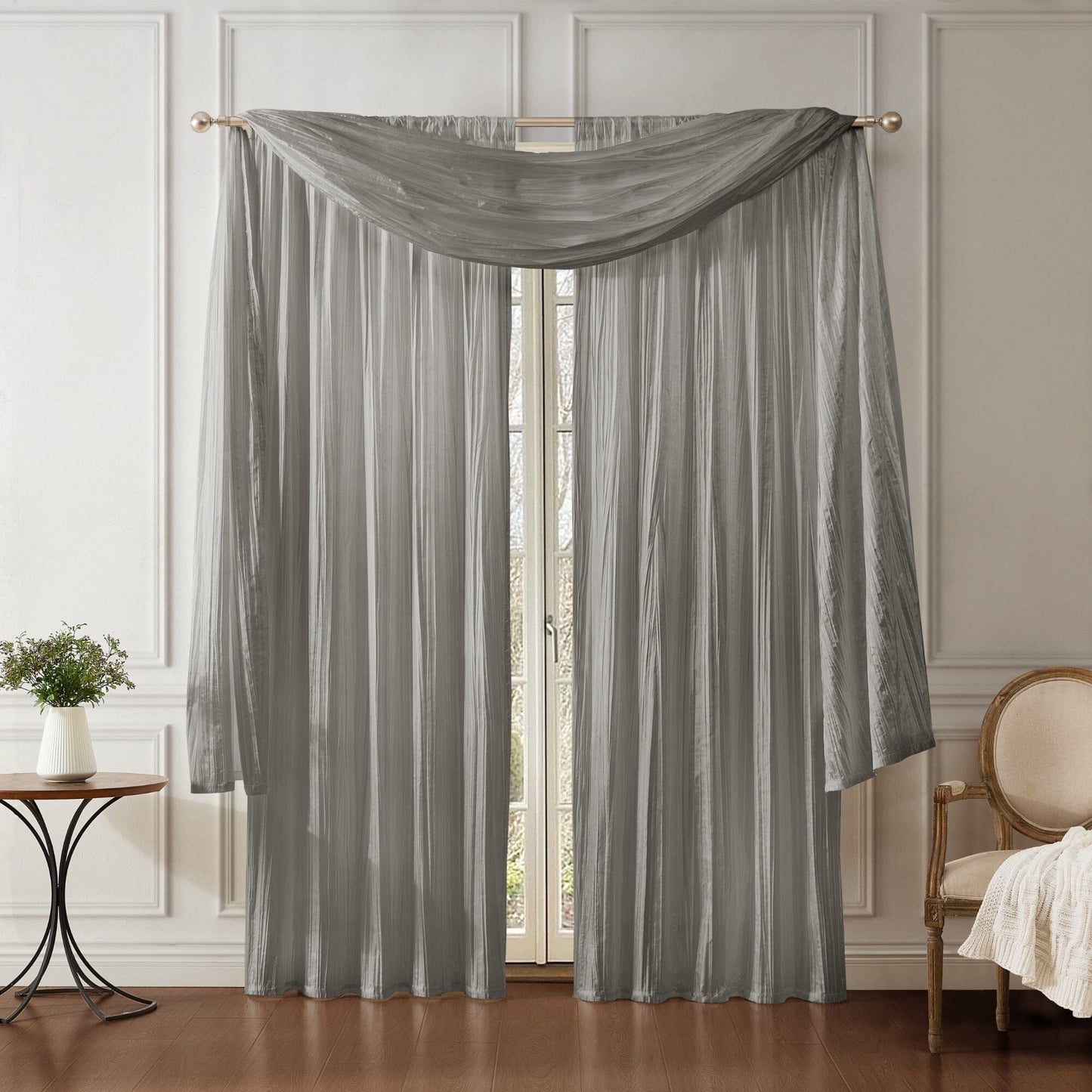 Juego de bufanda y cortina de ventana de seda sintética triturada Athena