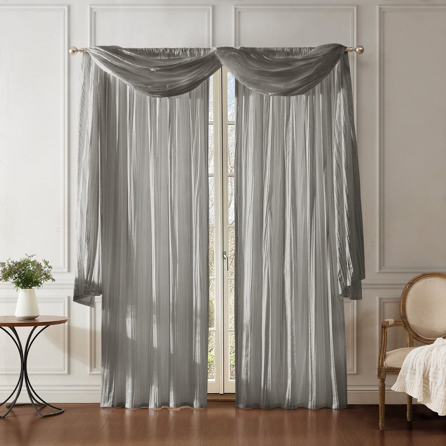 Juego de bufanda y cortina de ventana de seda sintética triturada Athena