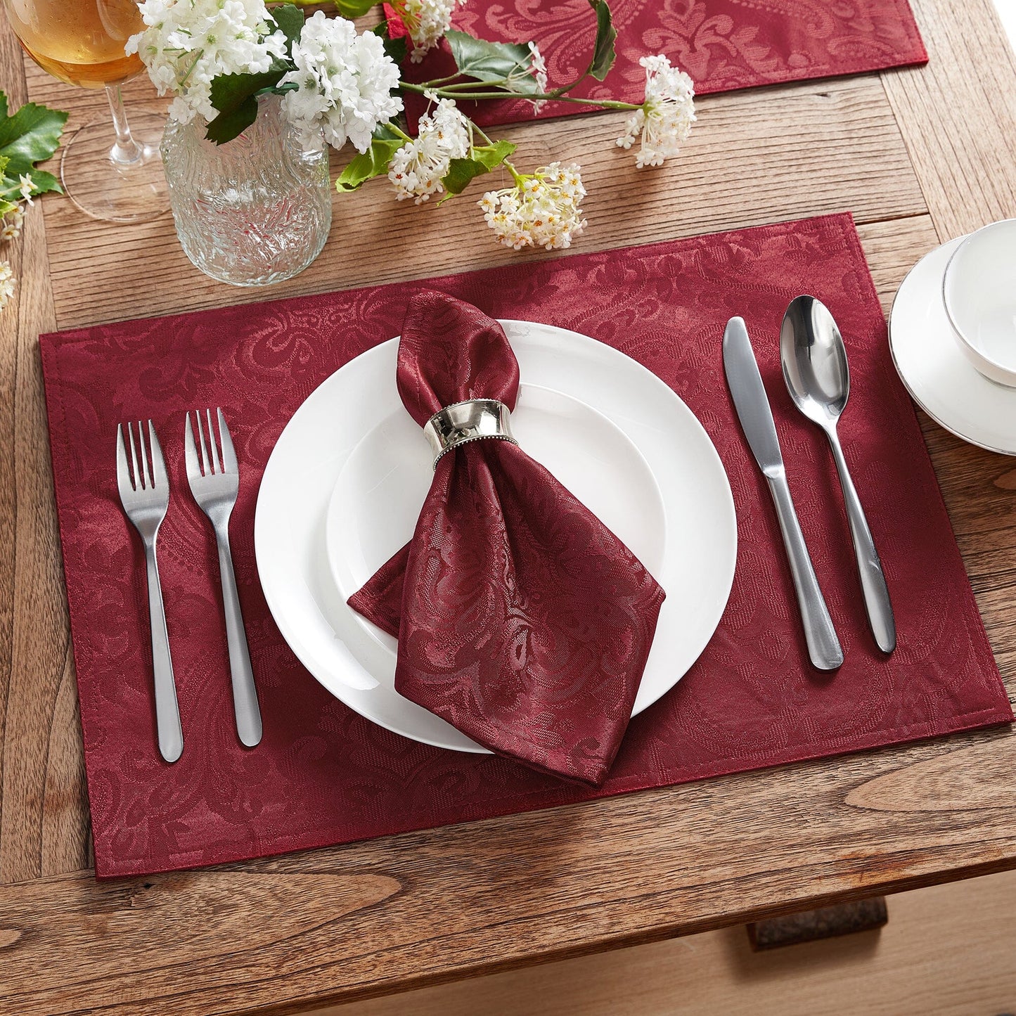 Caiden Elegance Damask Water and Stain Resistant Placemat, Set of 4