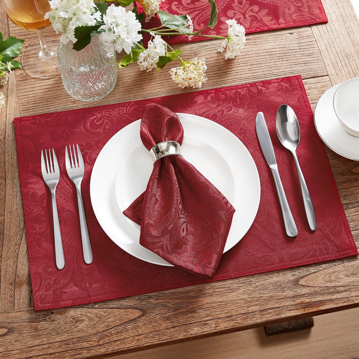 Caiden Elegance Damask Water and Stain Resistant Placemat, Set of 4