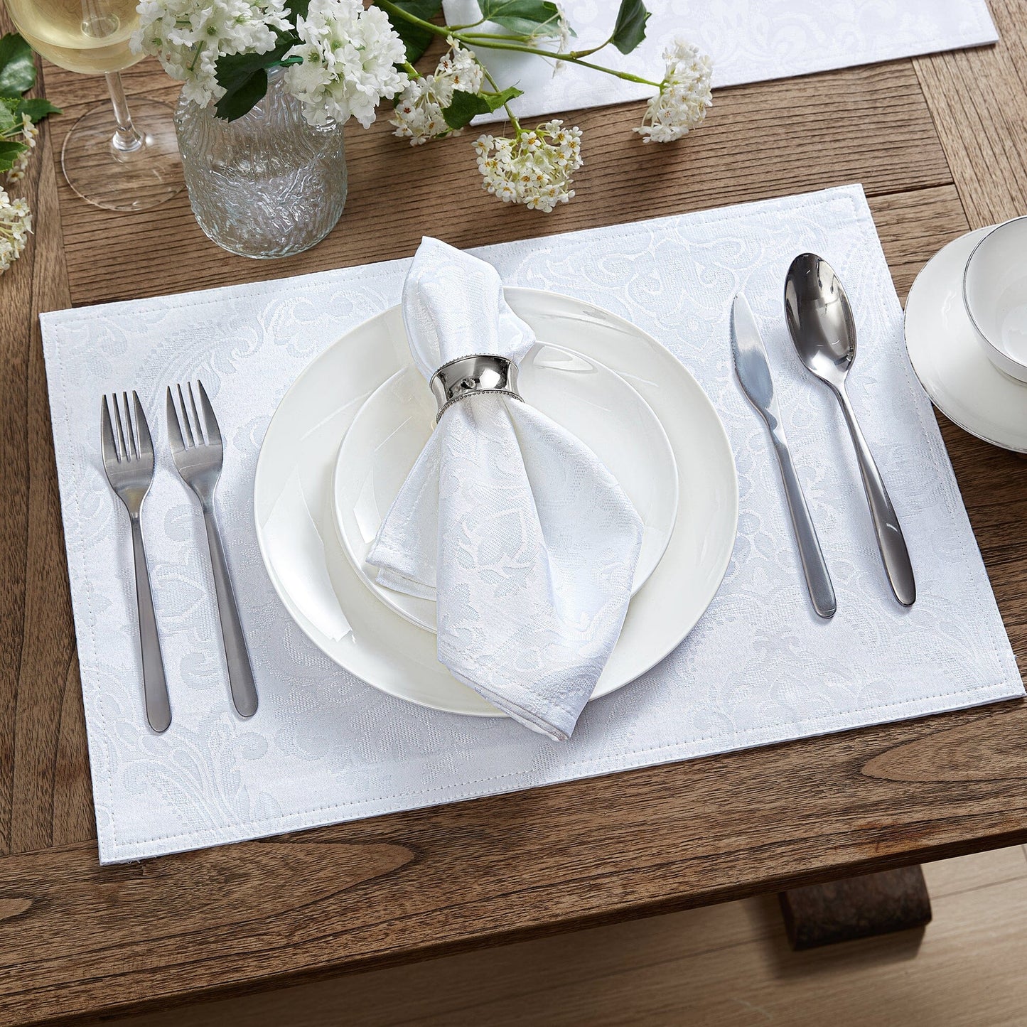 Caiden Elegance Damask Water and Stain Resistant Placemat, Set of 4