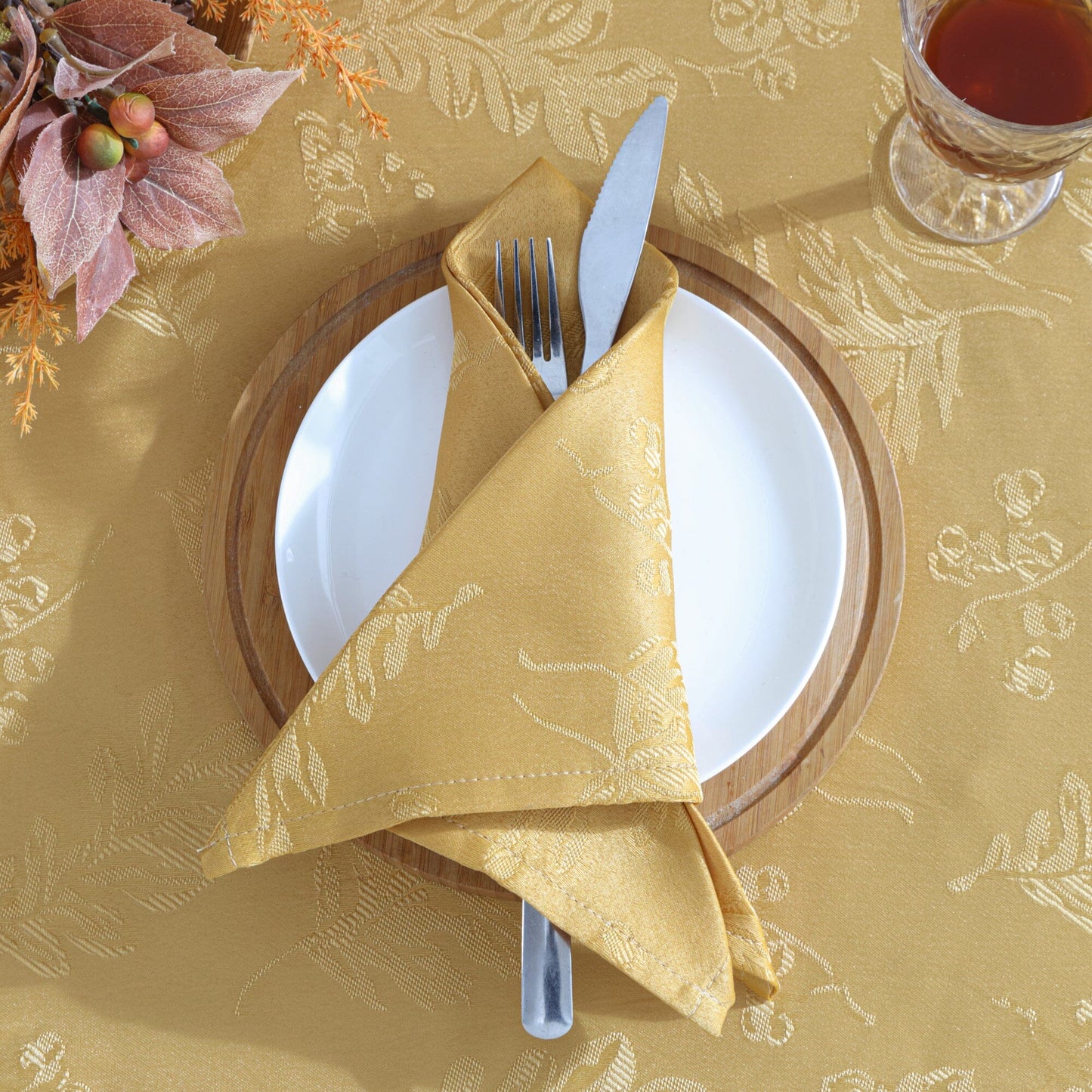 Elegant Woven Leaves Jacquard Damask Napkin, Set of 8