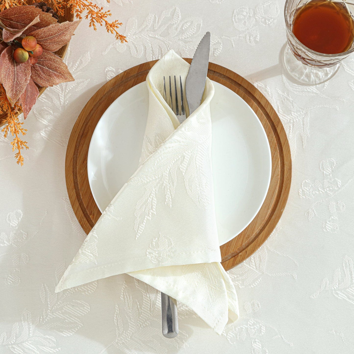 Elegant Woven Leaves Jacquard Damask Napkin, Set of 8