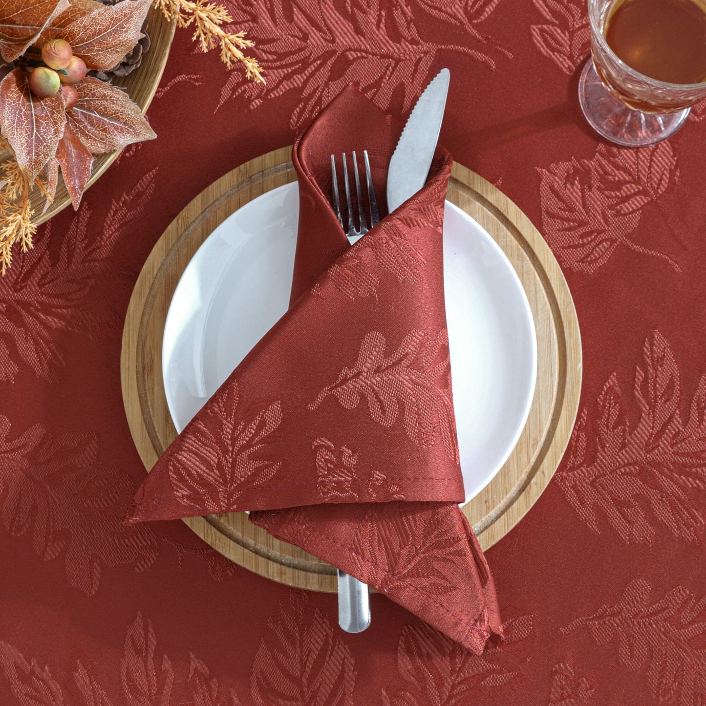 Elegant Woven Leaves Jacquard Damask Napkin, Set of 8