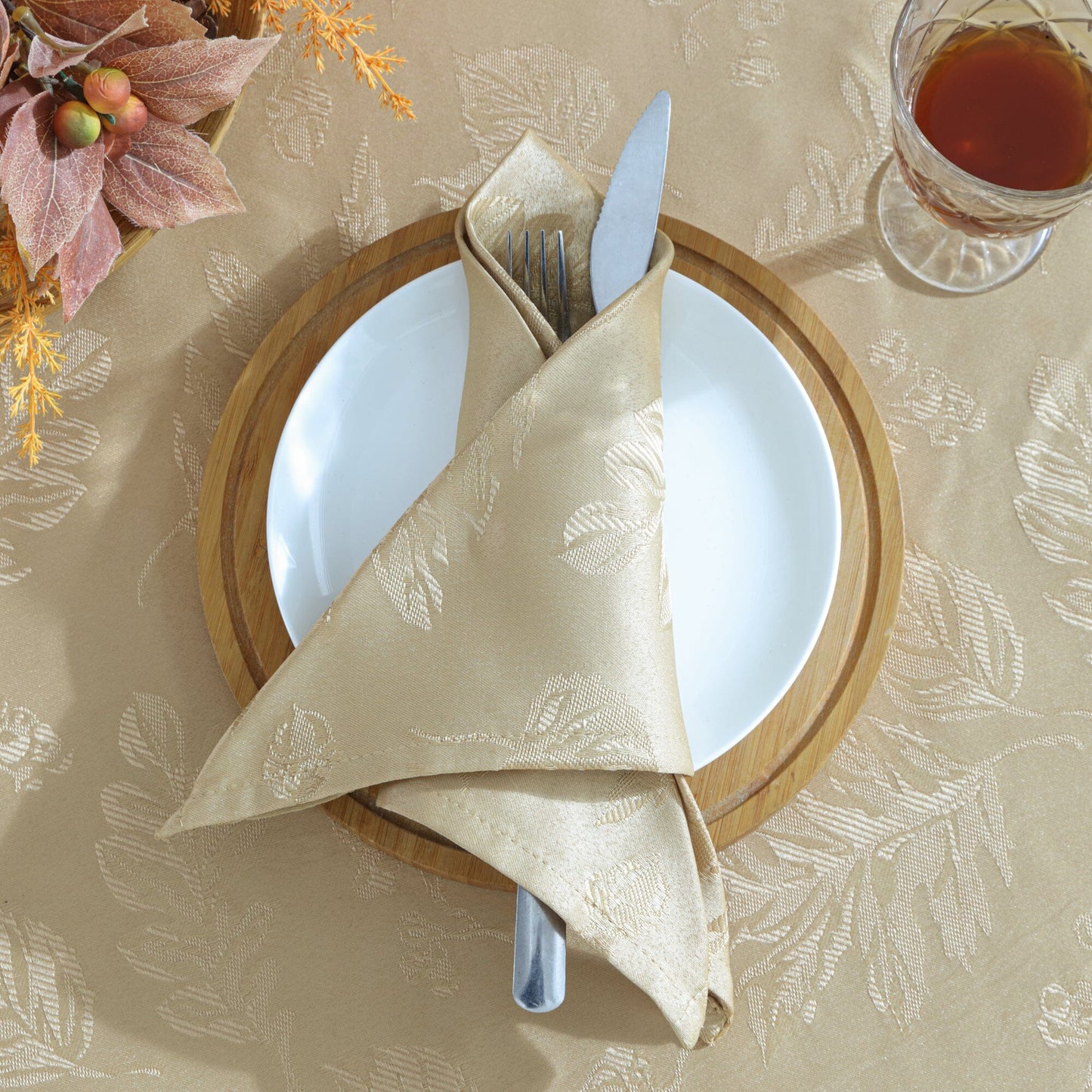Elegant Woven Leaves Jacquard Damask Napkin, Set of 8