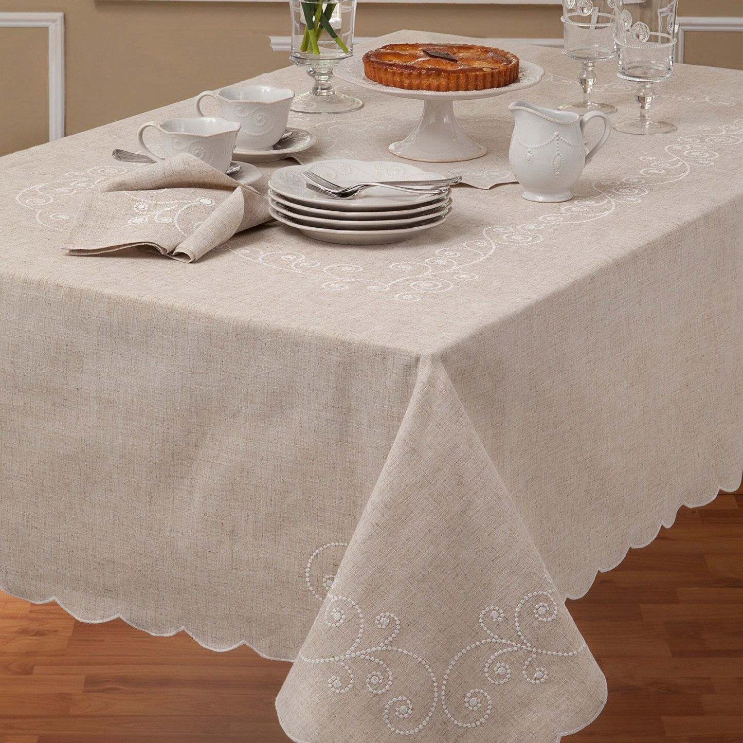 Lenox French Perle Linen Embroidered Tablecloth