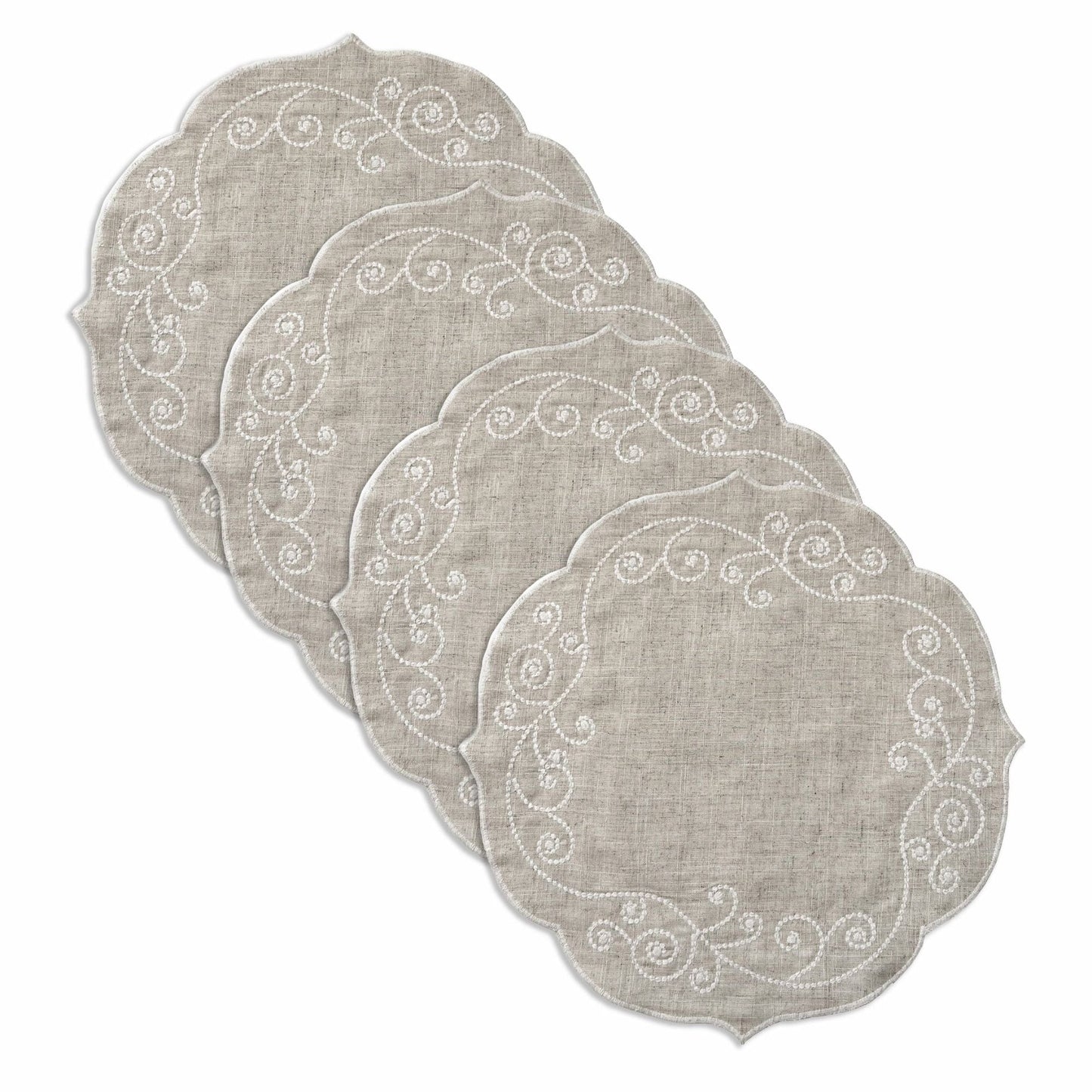 Lenox French Perle Linen Embroidered Round Placemats, Set of 4