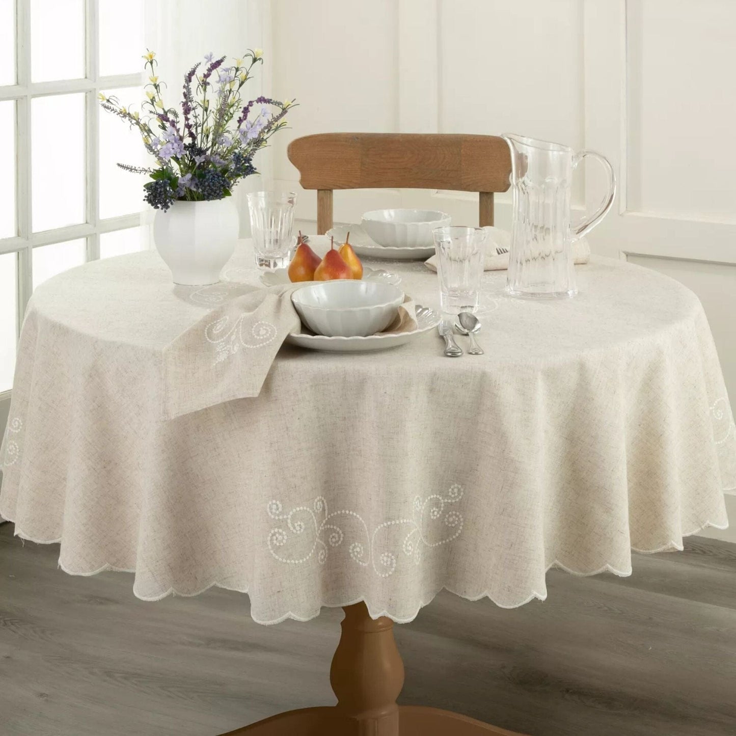 Lenox French Perle Linen Embroidered Tablecloth