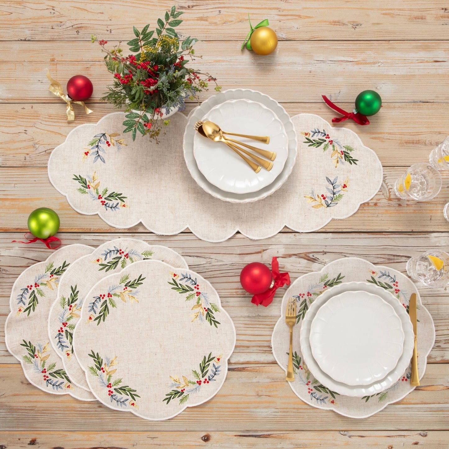 Lenox French Perle Holly Embroidered Centerpiece