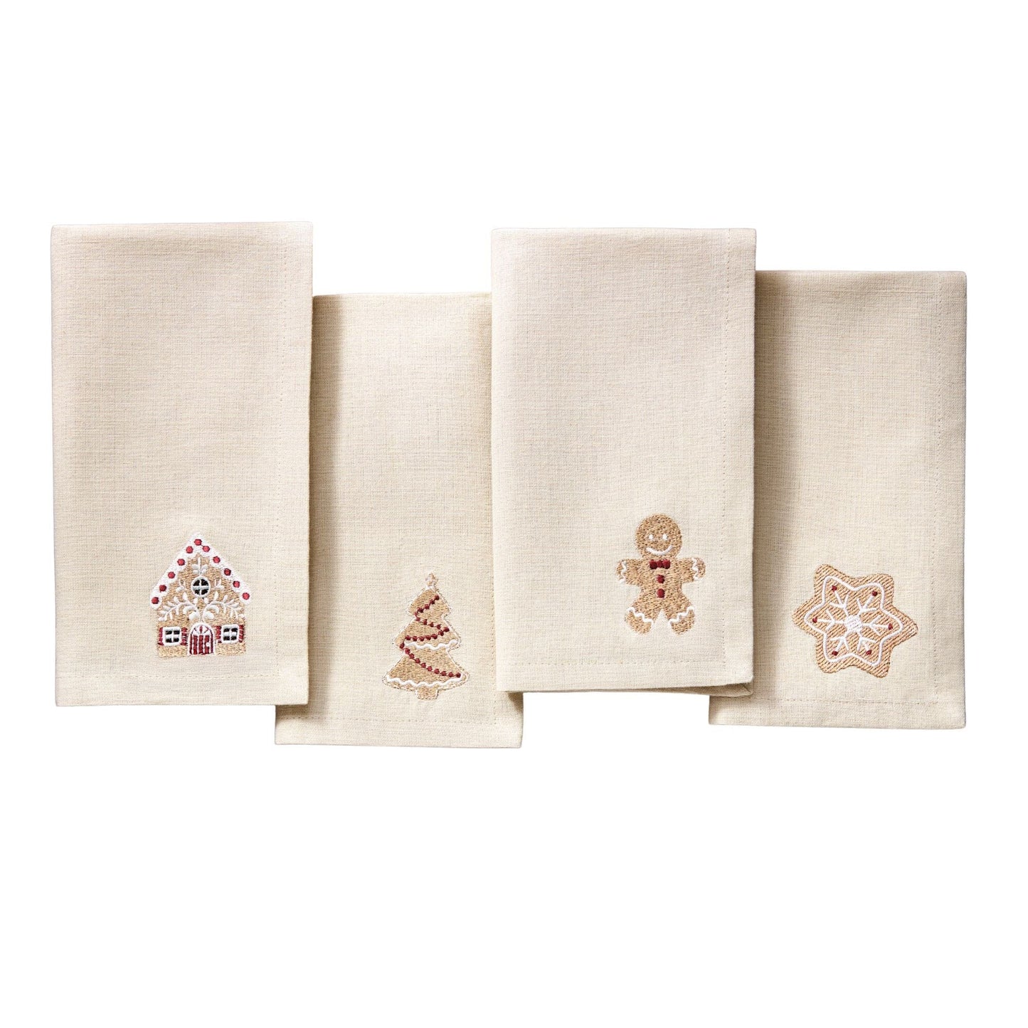 Gingerbread Bliss Embroidered Cotton Napkins, Set of 4