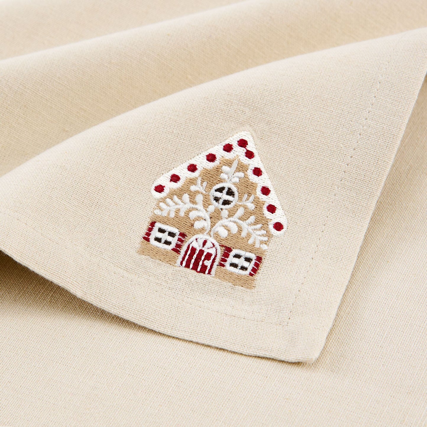 Gingerbread Bliss Embroidered Cotton Napkins, Set of 4