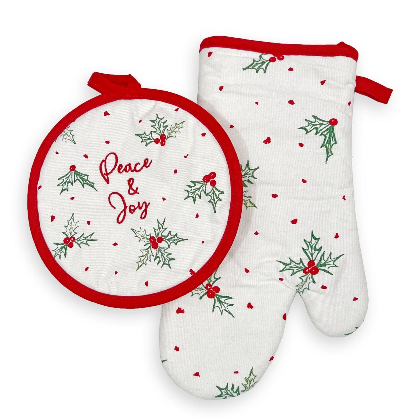 Lenox Bayberry "Peace & Joy" 2‑Piece Oven Mitt & Pot Holder Set