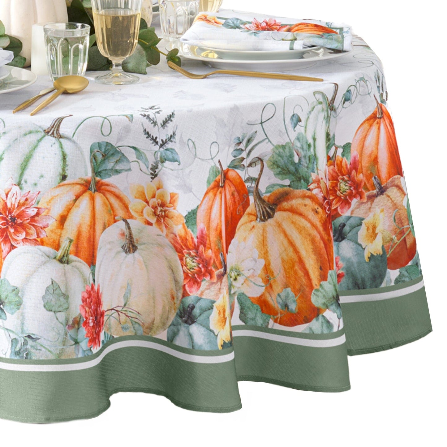 Pumpkin Harvest Vine Double Border Tablecloth