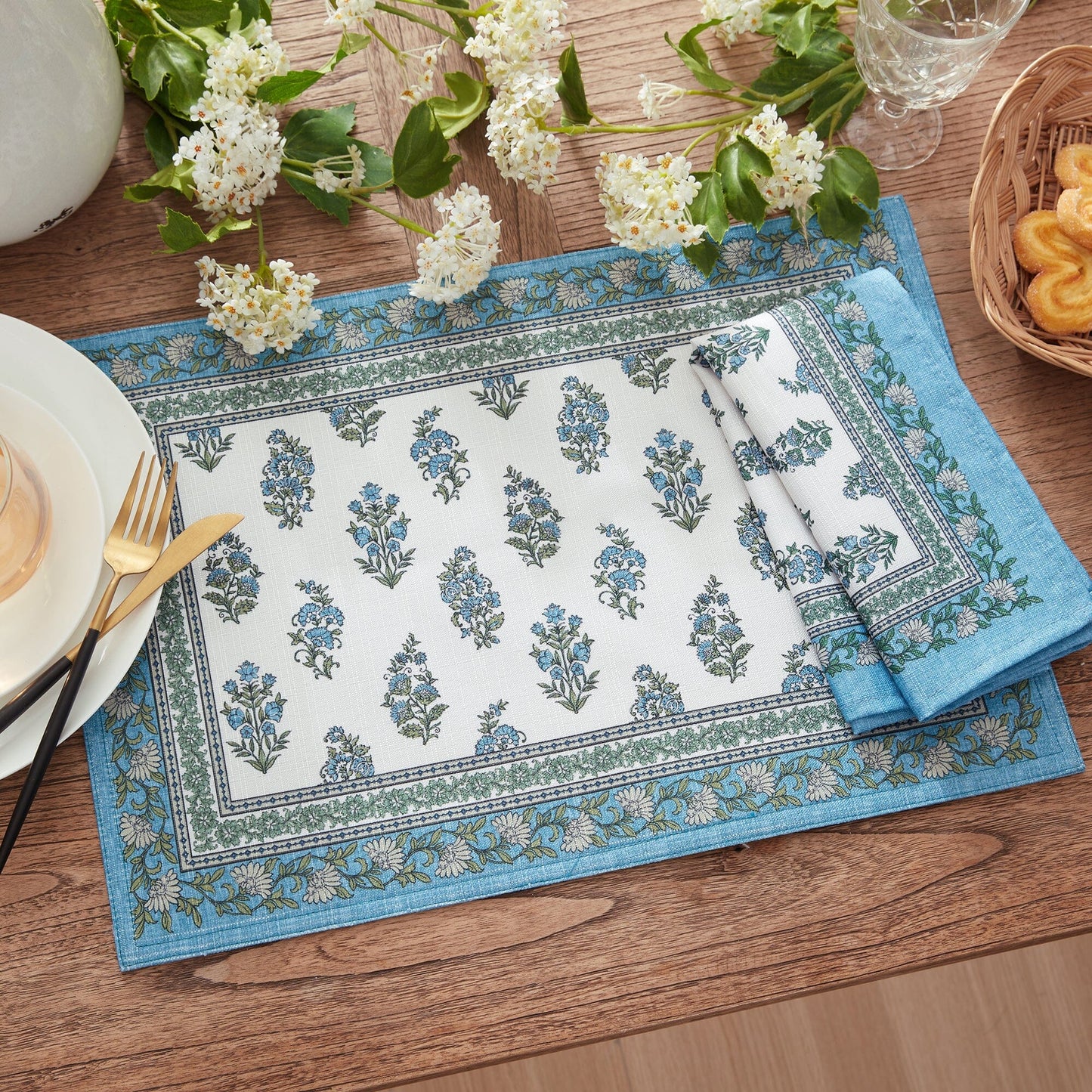 Tropez - Manteles individuales para interiores y exteriores, resistentes al agua y a las manchas, con estampado de bloques, juego de 4