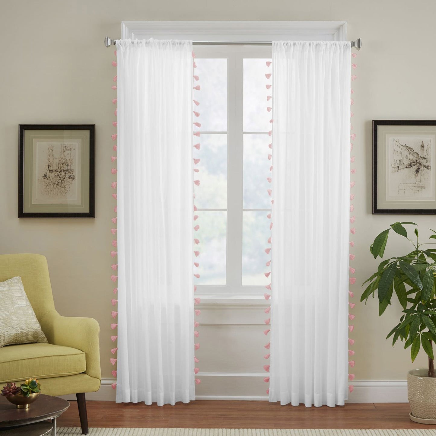 Bianca Semi-Sheer 100% Cotton Window Curtain with Tassels