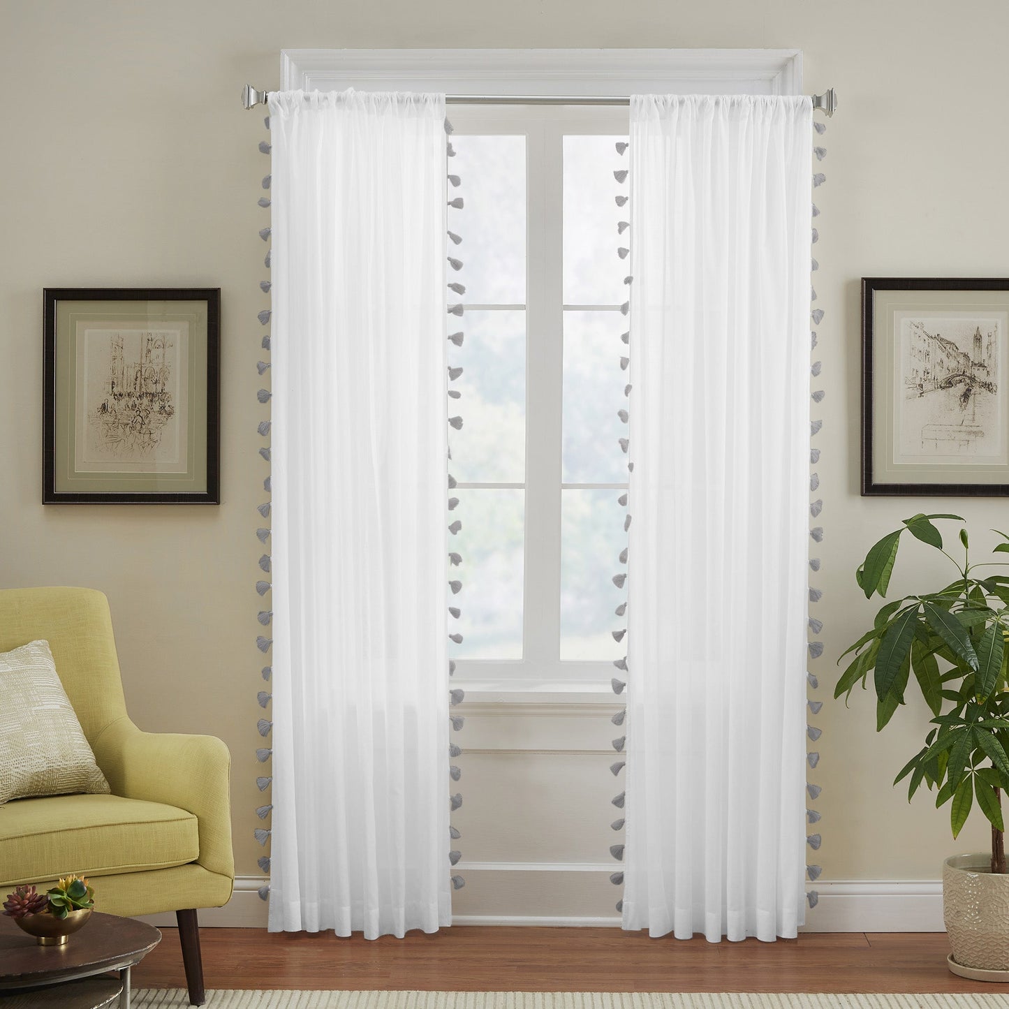 Bianca Semi-Sheer 100% Cotton Window Curtain with Tassels