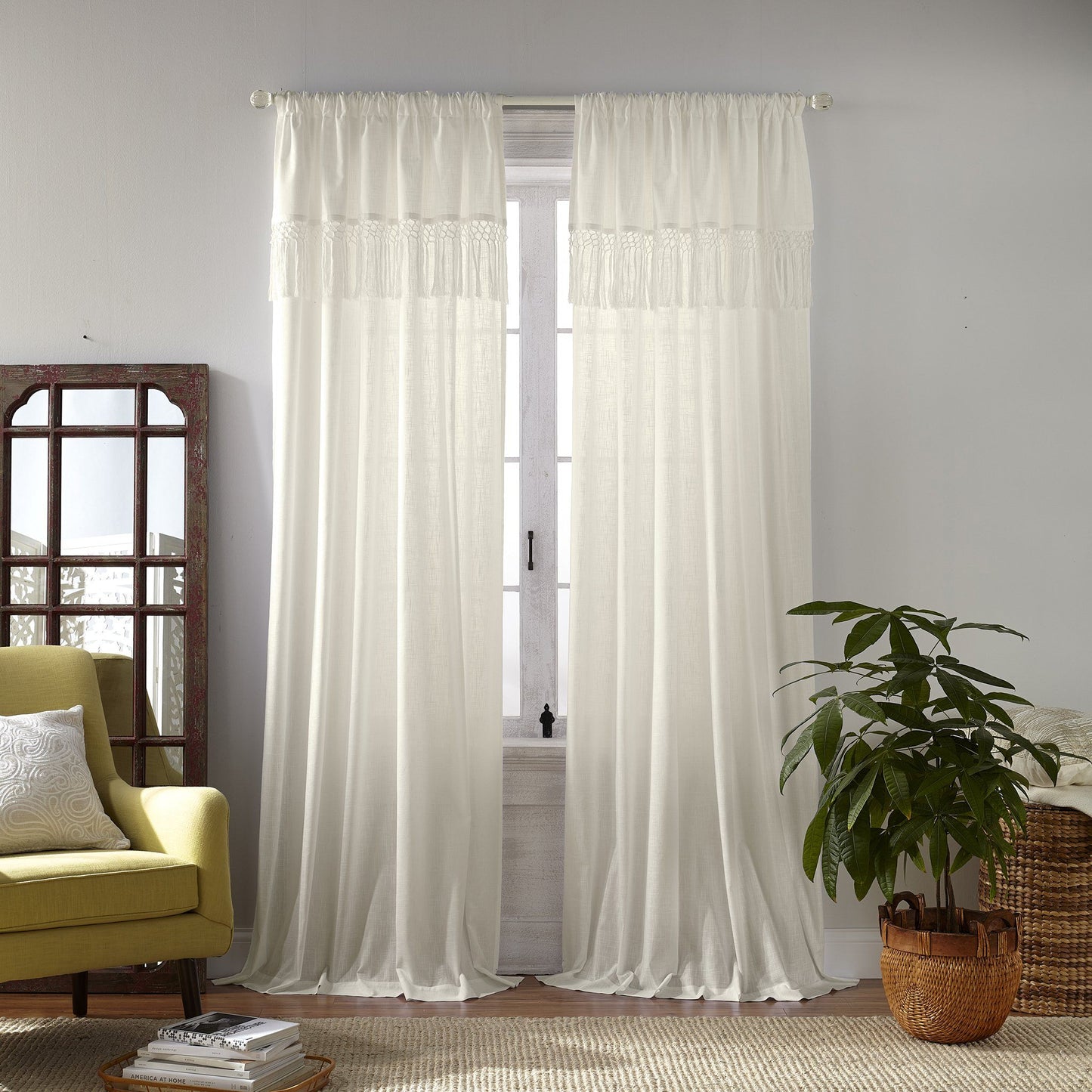 Calypso Macramé Tassel Semi Sheer Window Curtain-Elrene Home Fashions