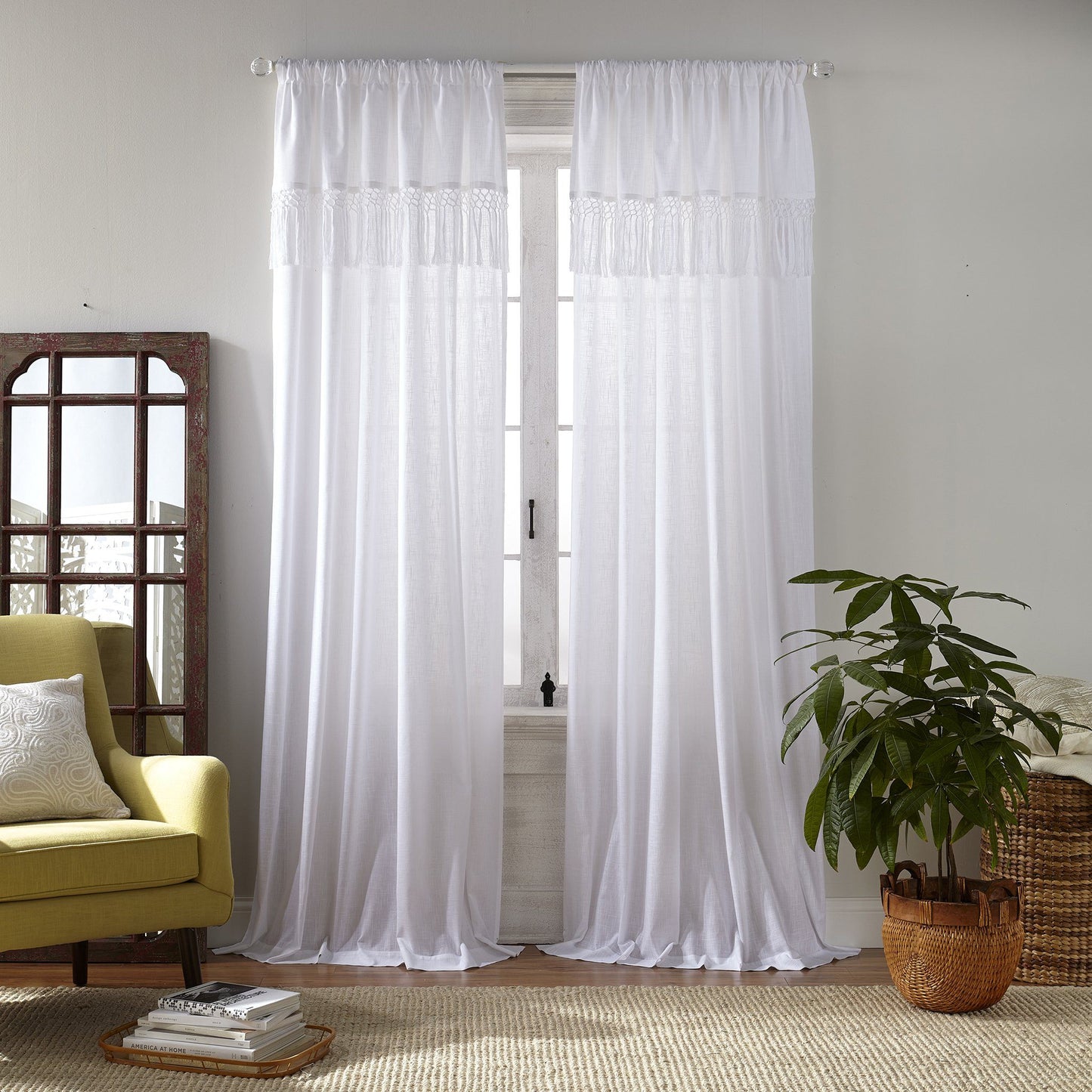 Calypso Macramé Tassel Semi Sheer Window Curtain-Elrene Home Fashions