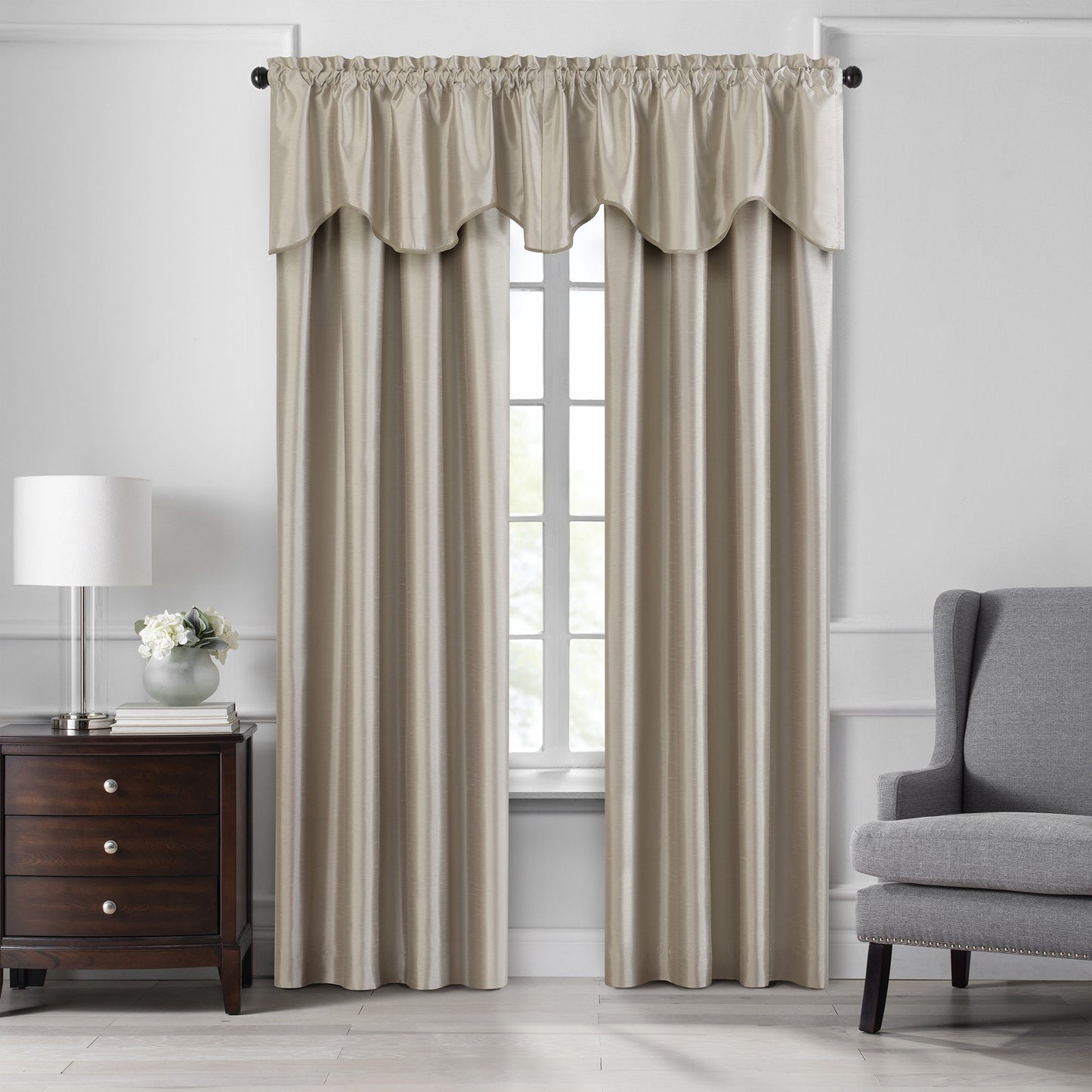 Colette Faux Silk Blackout Window Curtain & Scallop Valance
