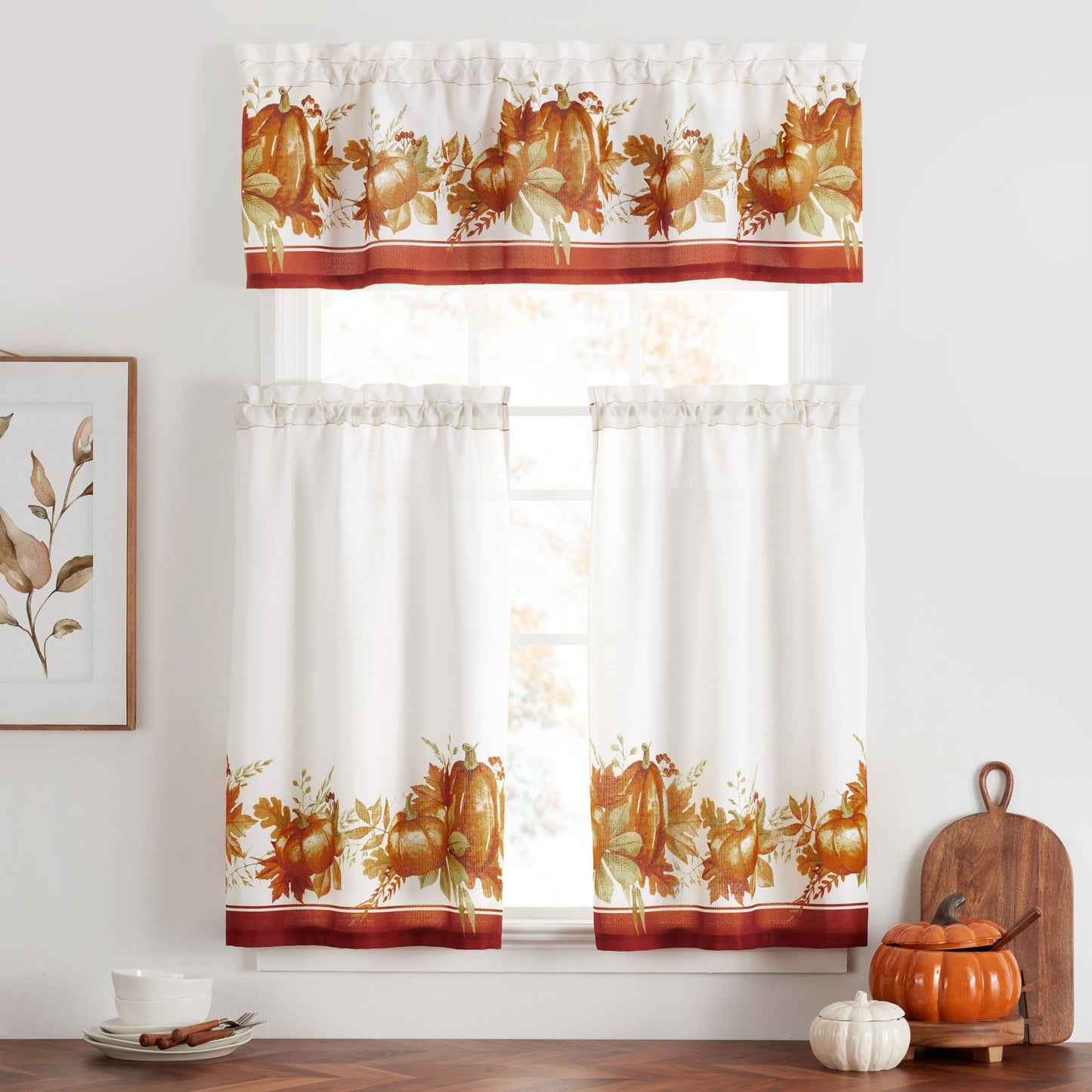 Autumn Pumpkin Grove Fall Tier Set and Valance-Elrene Home Fashions
