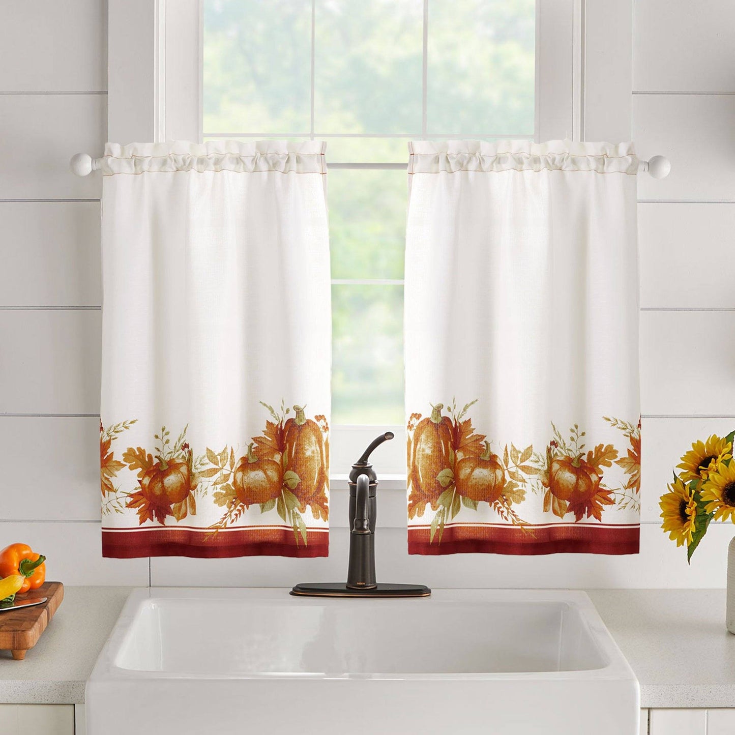 Autumn Pumpkin Grove Fall Tier Set and Valance-Elrene Home Fashions