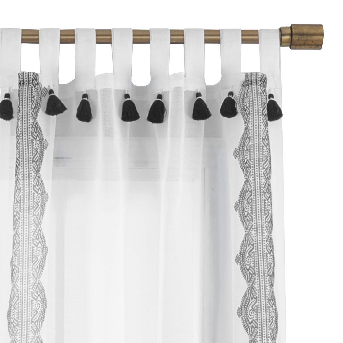 Shilo Boho Sheer Tab Top Window Curtain Panel with Tassels-Elrene Home Fashions