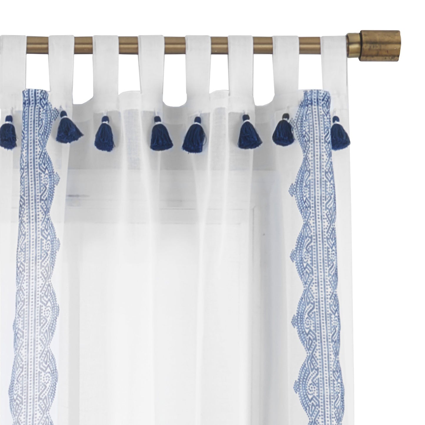 Shilo Boho Sheer Tab Top Window Curtain Panel with Tassels-Elrene Home Fashions