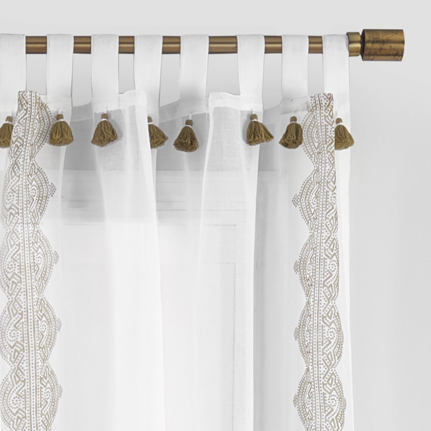 Shilo Boho Sheer Tab Top Window Curtain Panel with Tassels-Elrene Home Fashions