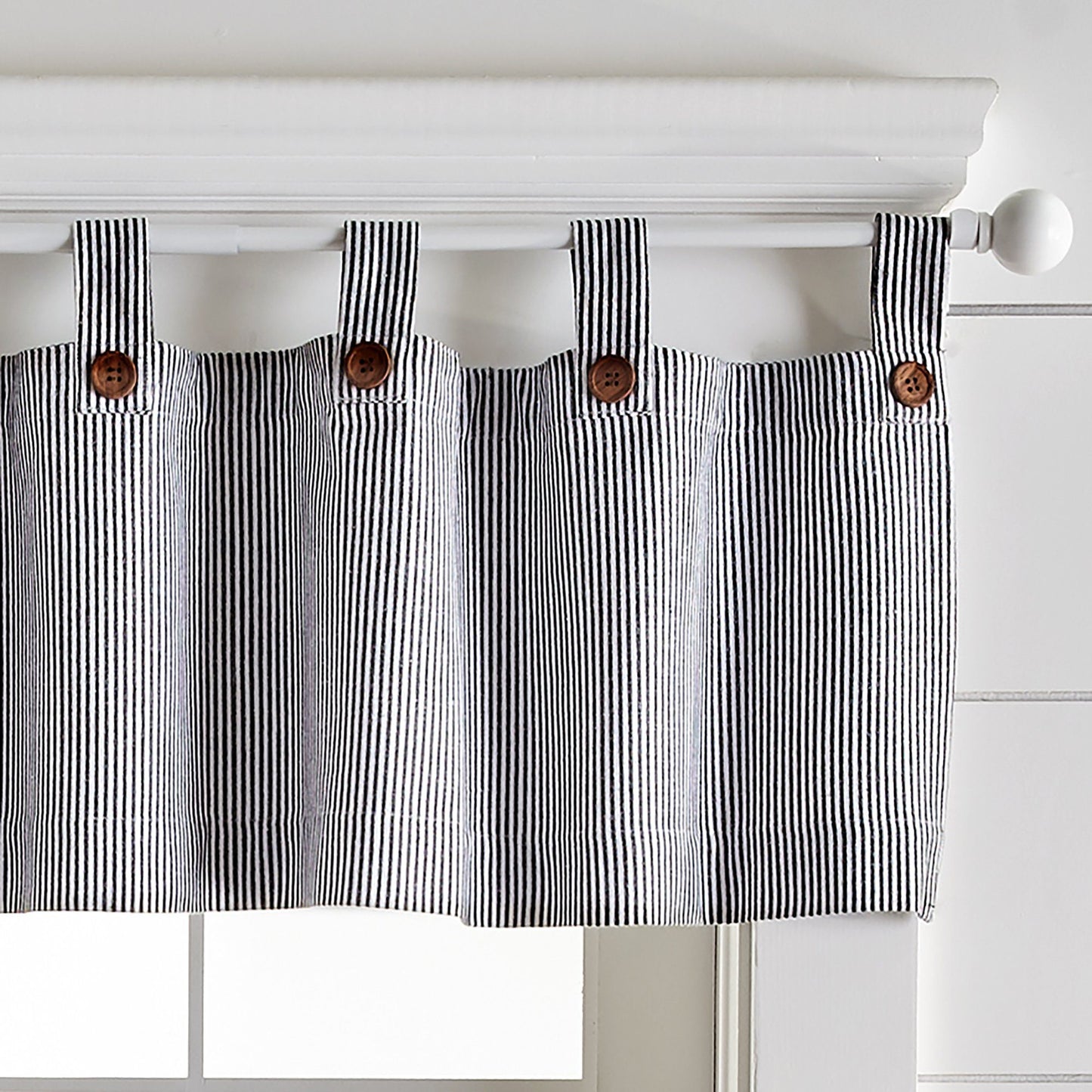 Tucker Ticking Stripe Button Tab Top Window Tier and Valance