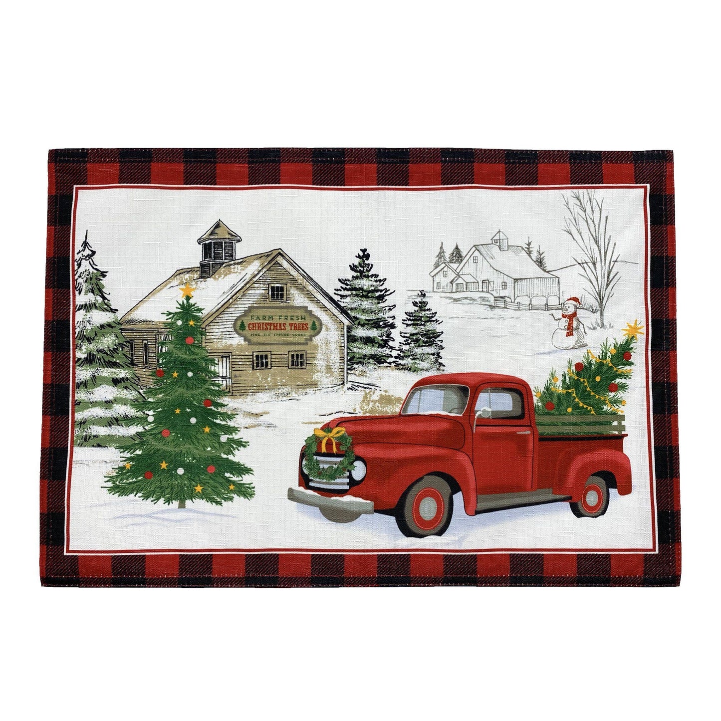 Vintage Christmas Tree Farm Holiday Placemat, Set of 4-Elrene Home Fashions
