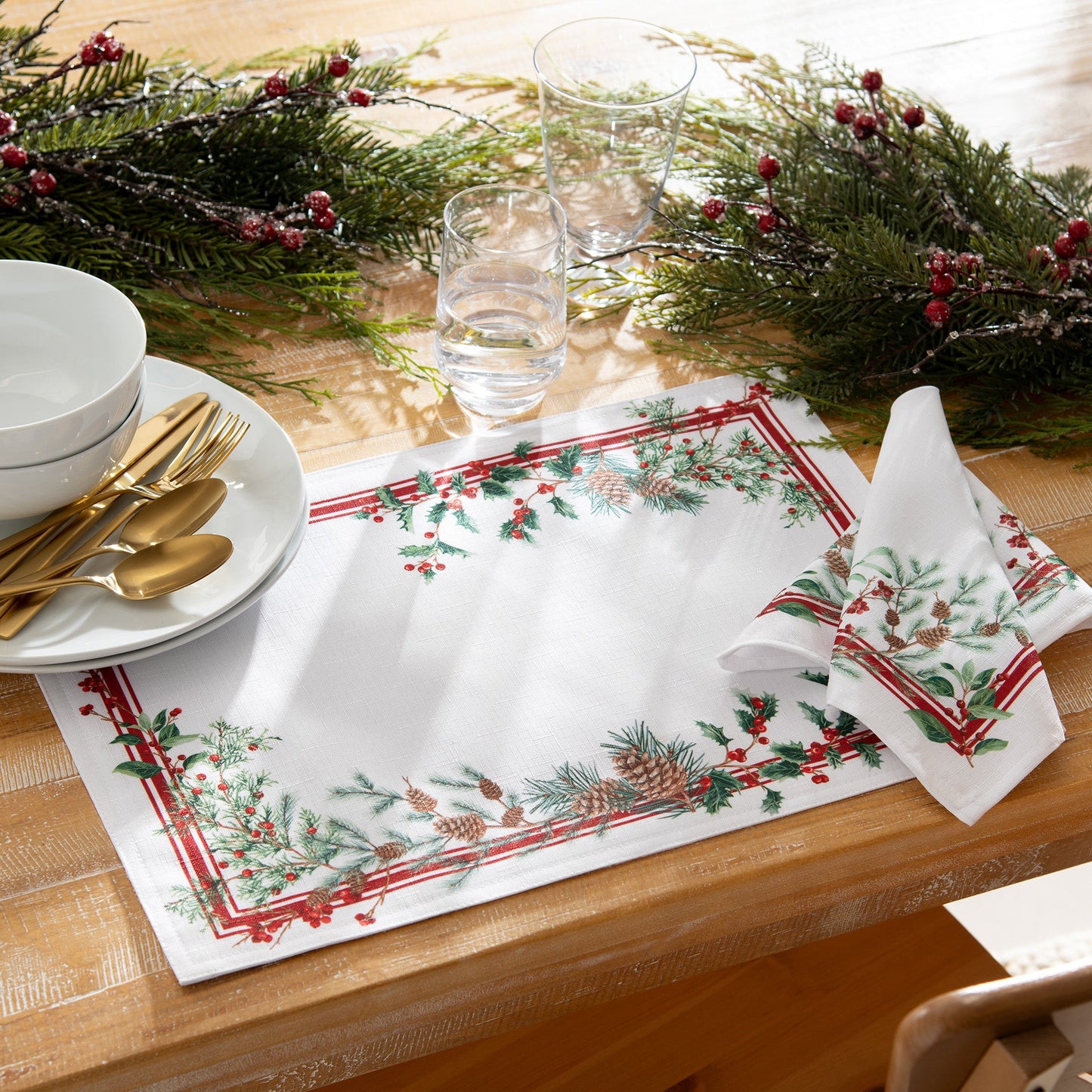 Winter Holiday Berry Placemat Set of 4