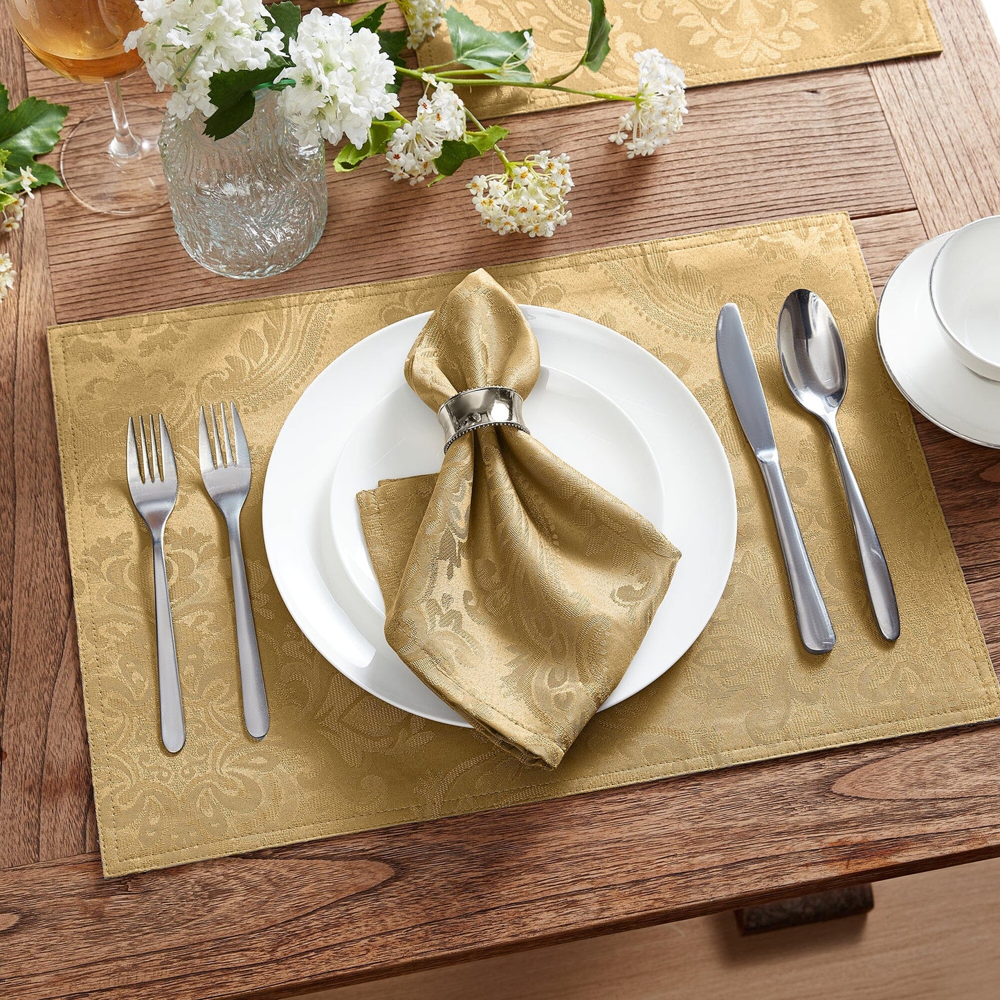 Caiden Elegance Damask Water and Stain Resistant Placemat, Set of 4
