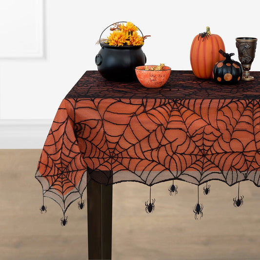 Crawling Halloween Spider Lace Lined Tablecloth