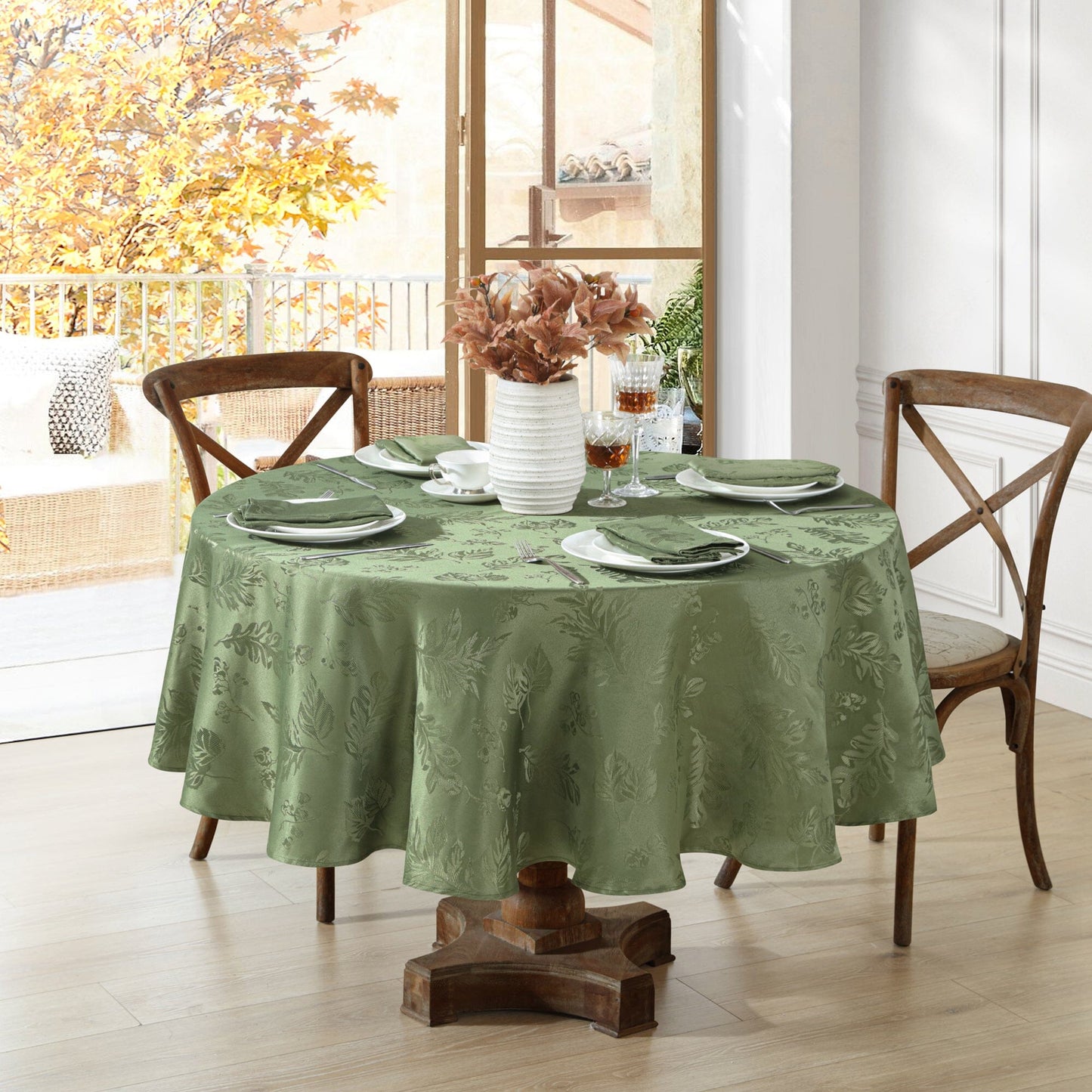 Elegante mantel de damasco jacquard con hojas tejidas