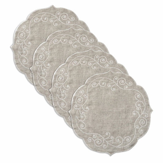 Lenox French Perle Linen Embroidered Round Placemats, Set of 4