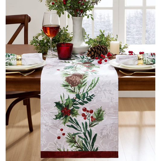Holly Berry Flourish Holiday Fabric Table Runner