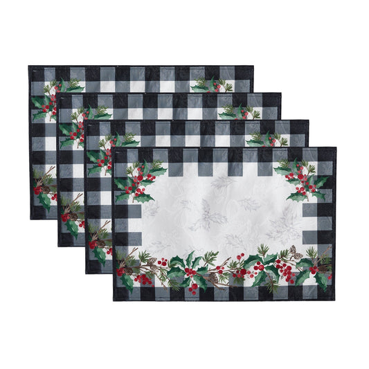 Holly Farmhouse Charm Holiday Fabric Placemats, Set of 4
