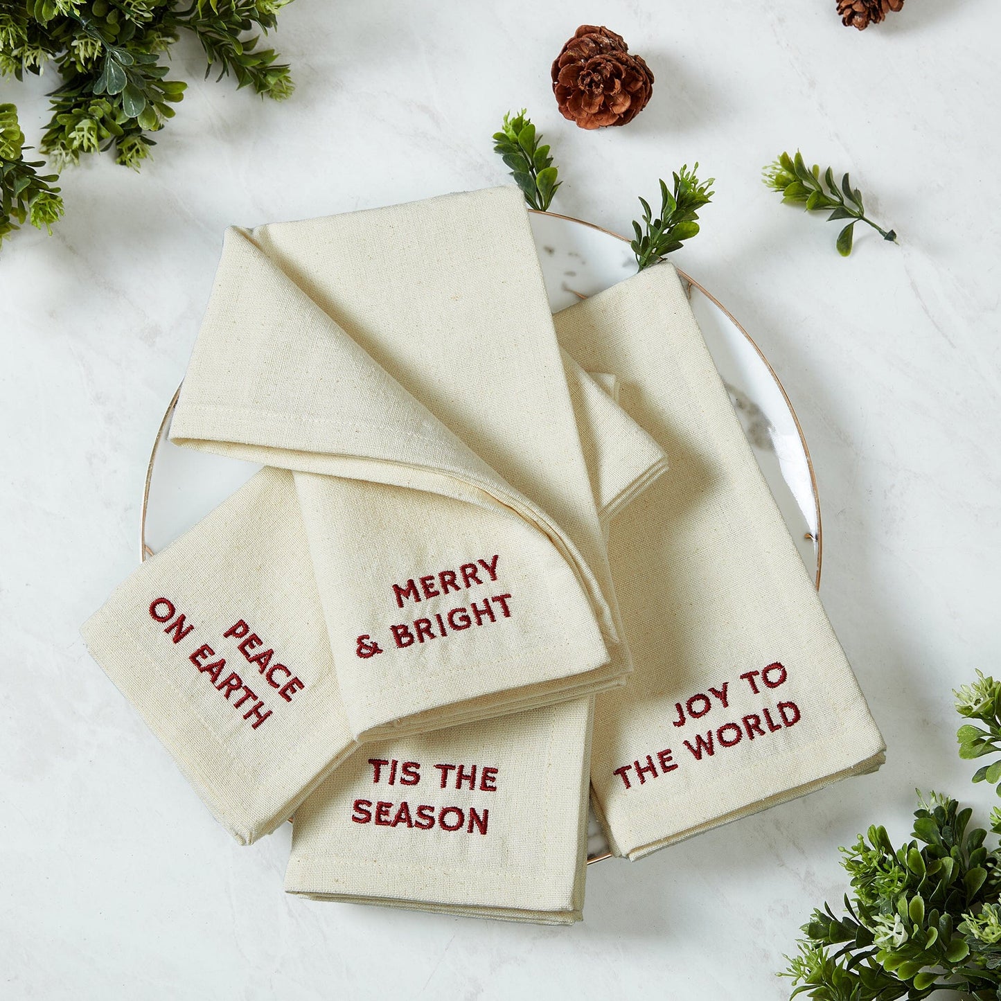 Joyful Sentiment Embroidered Napkins, Set of 4