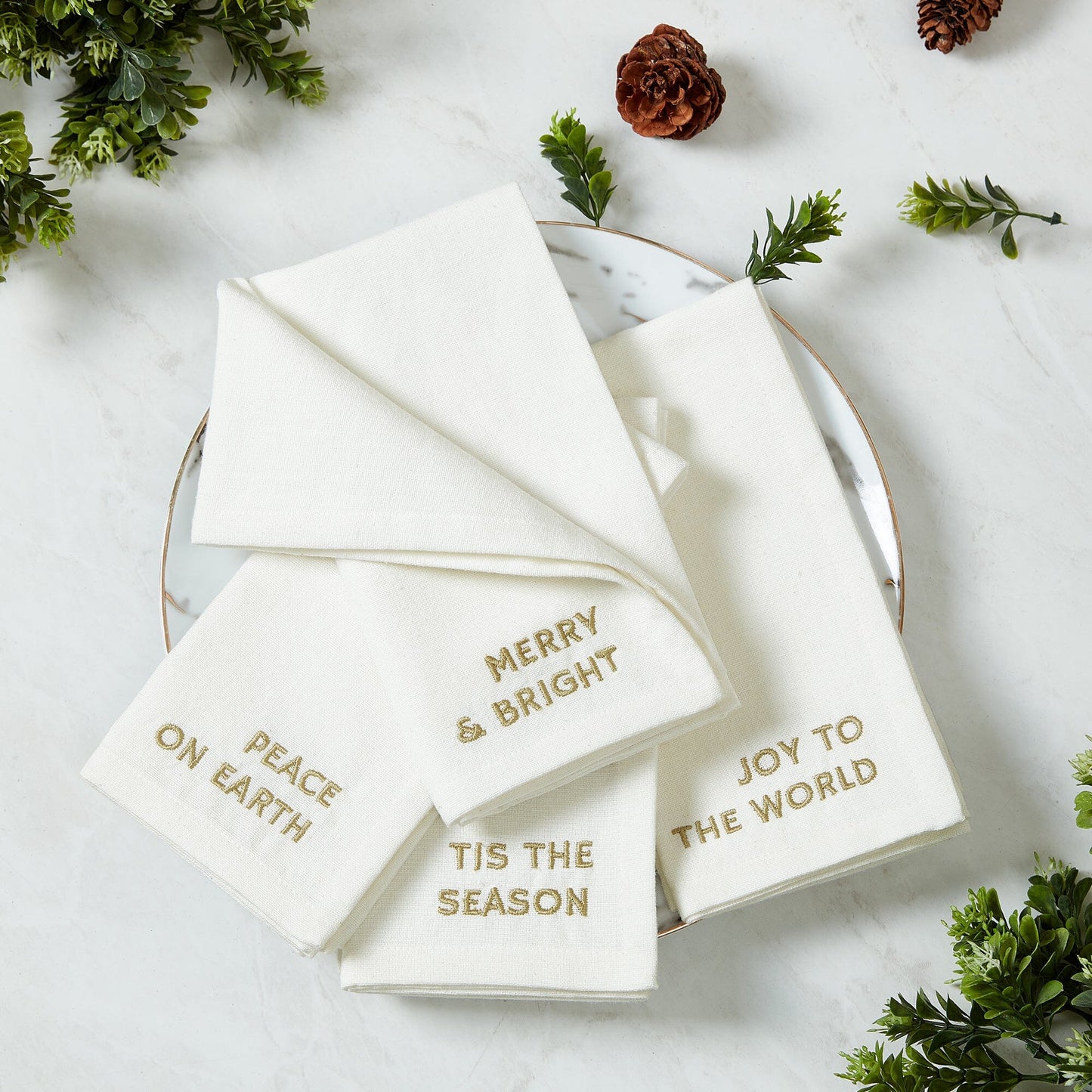 Joyful Sentiment Embroidered Napkins, Set of 4