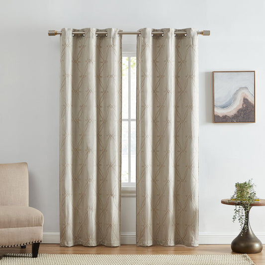 Panel de cortina opaca para ventana con bordado de celosía Palmetto, juego de 2