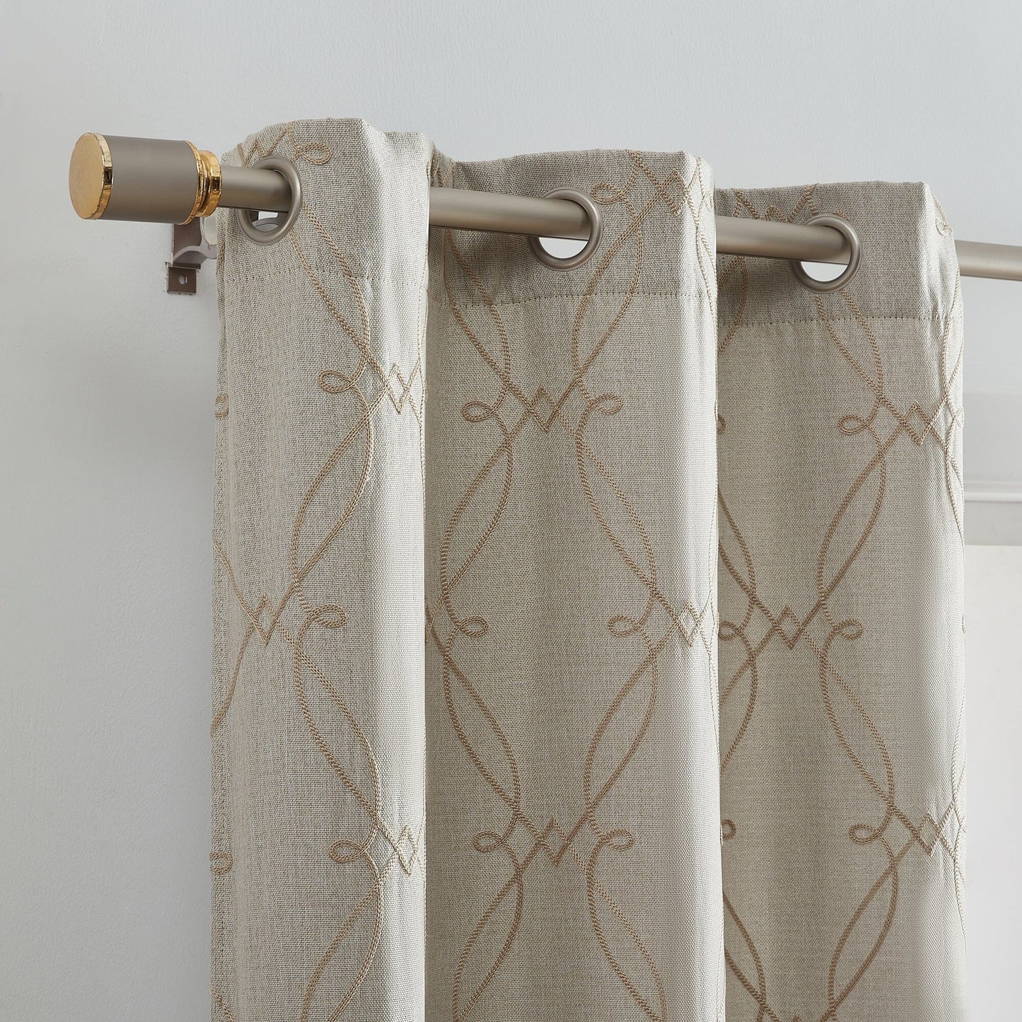 Palmetto Lattice Embroidered Blackout Window Curtain Panel, Set of 2