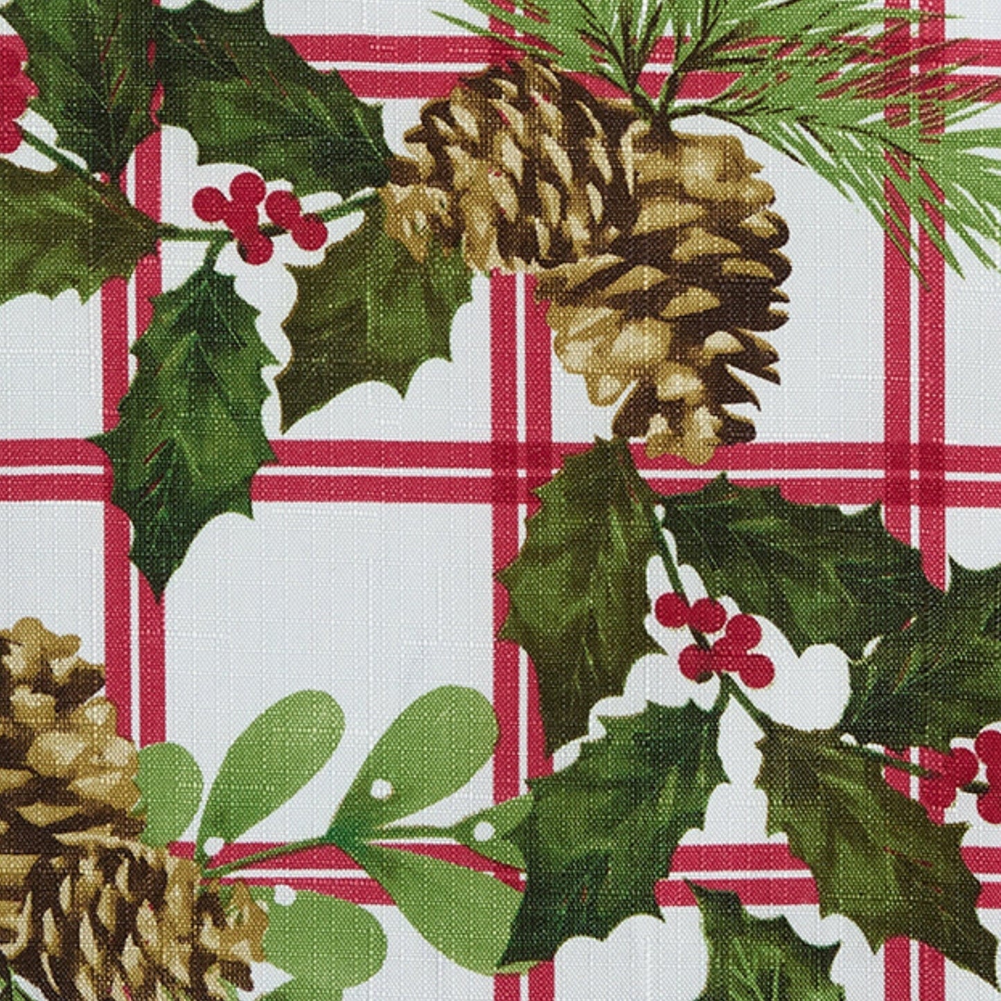 Pinecone Plaid Holiday Fabric Tablecloth