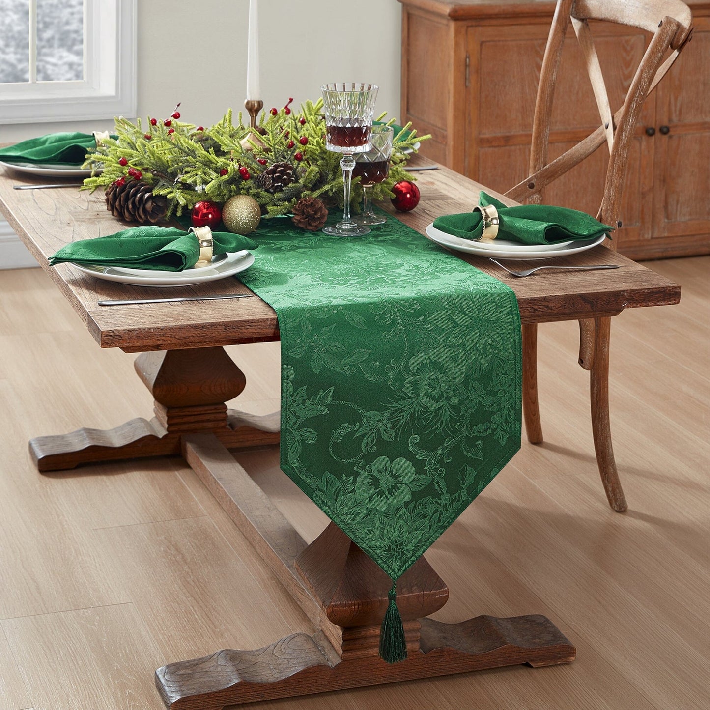 Poinsettia Elegance Jacquard Holiday Table Runner