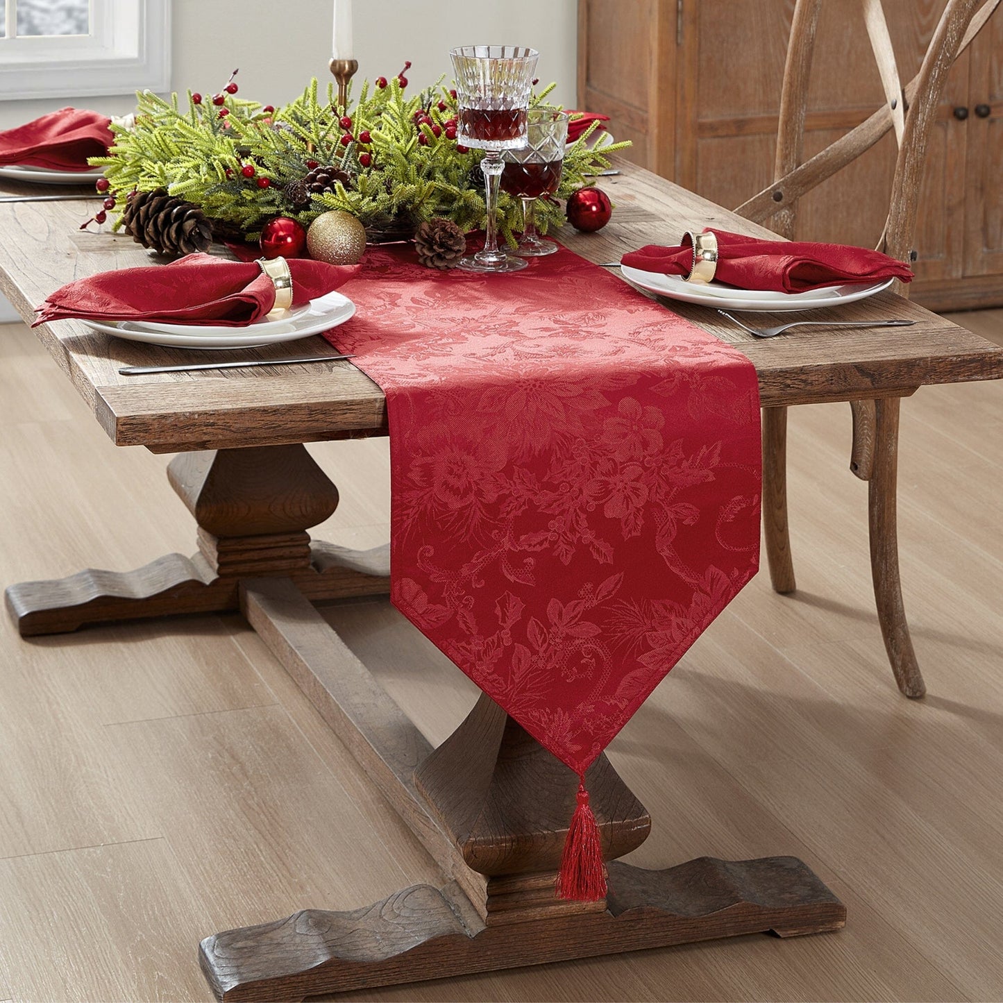 Poinsettia Elegance Jacquard Holiday Table Runner