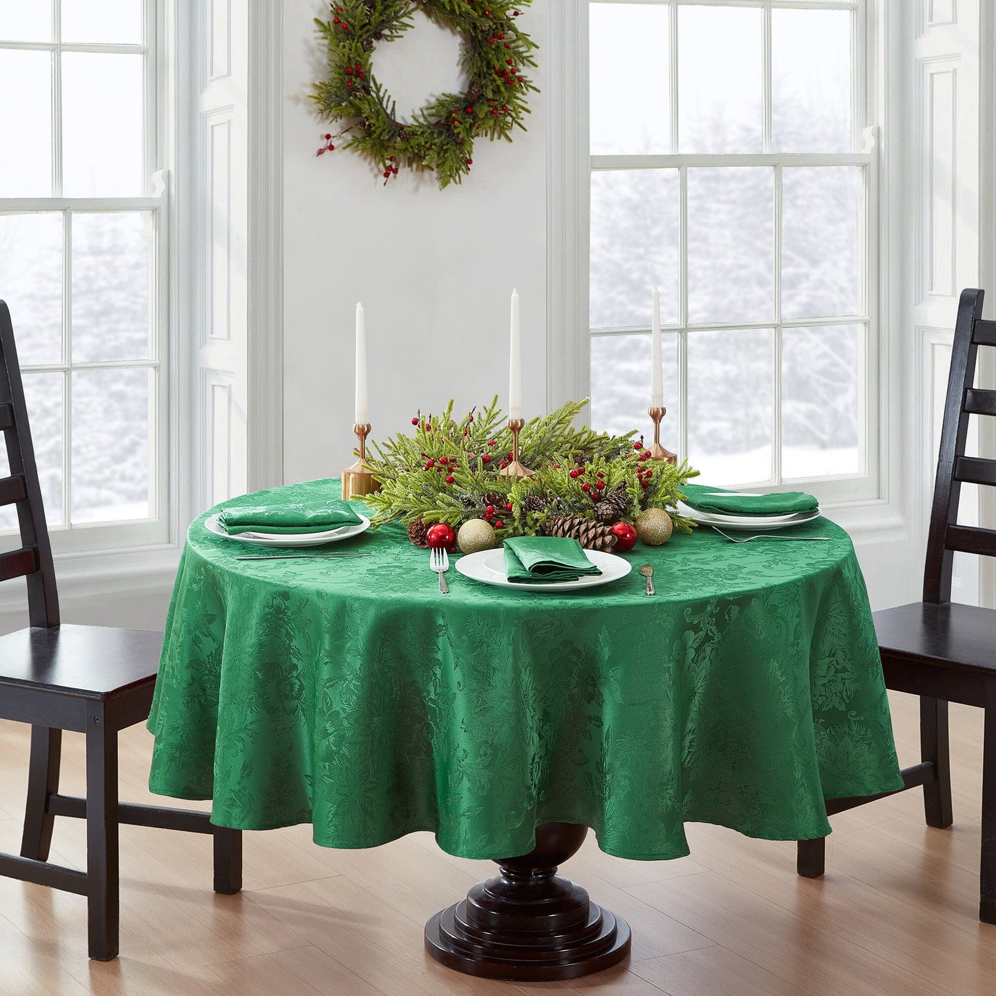 Poinsettia Elegance Jacquard Water and Stain Resistant Tablecloth