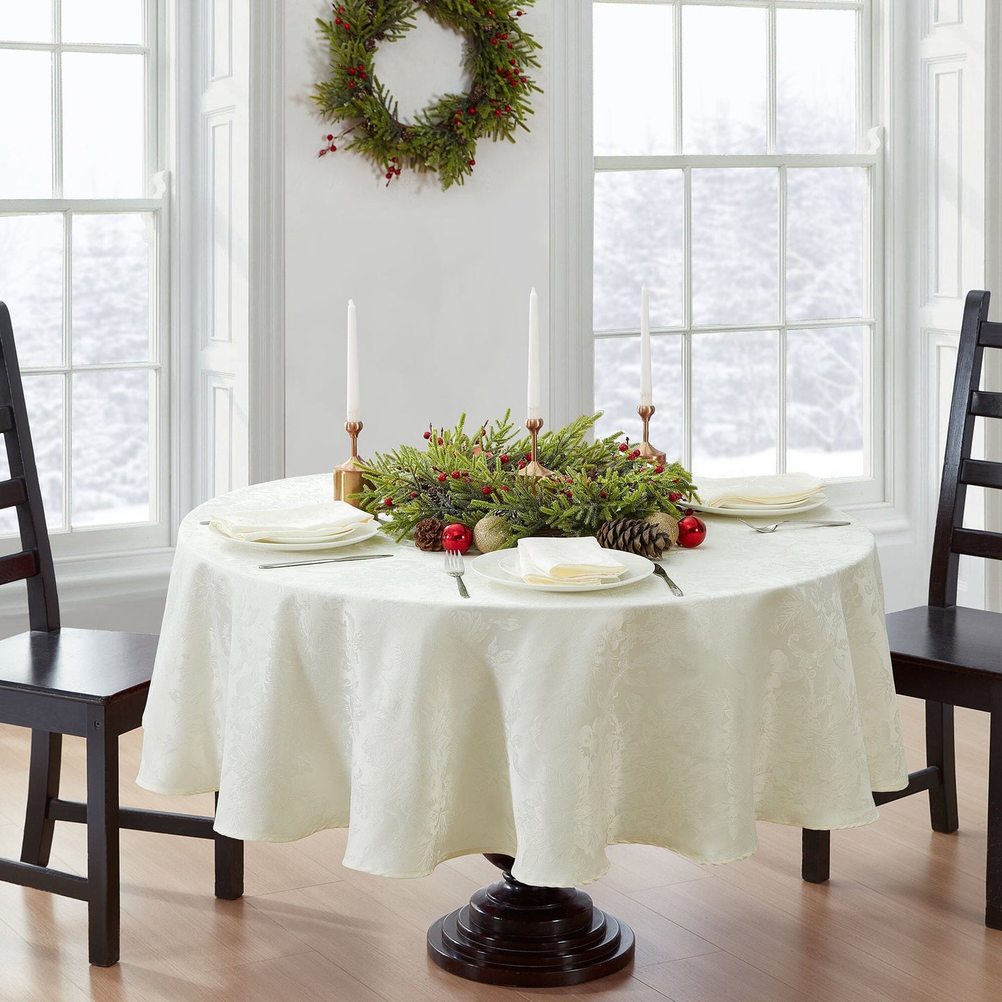 Poinsettia Elegance Jacquard Water and Stain Resistant Tablecloth