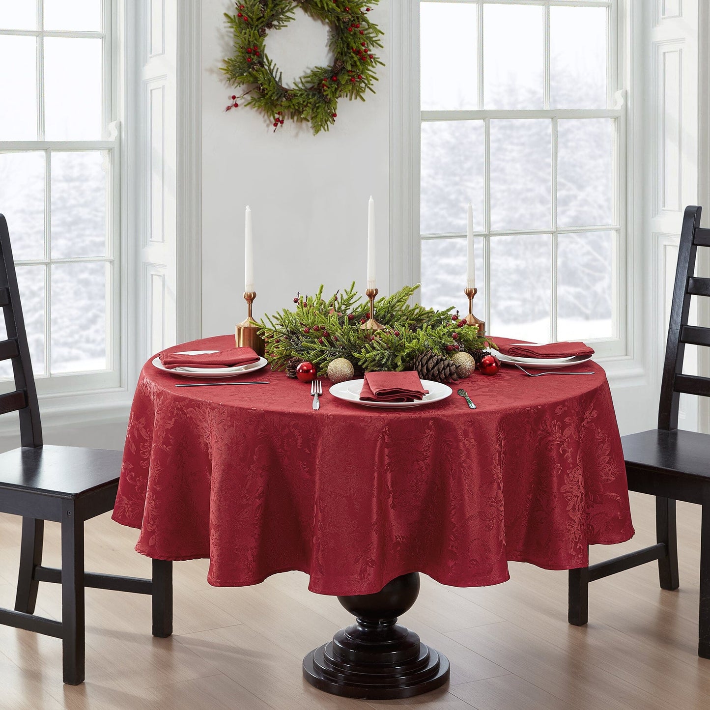 Poinsettia Elegance Jacquard Water and Stain Resistant Tablecloth