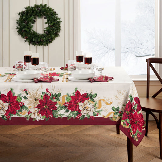 Poinsettia Garlands Engineered Tablecloth