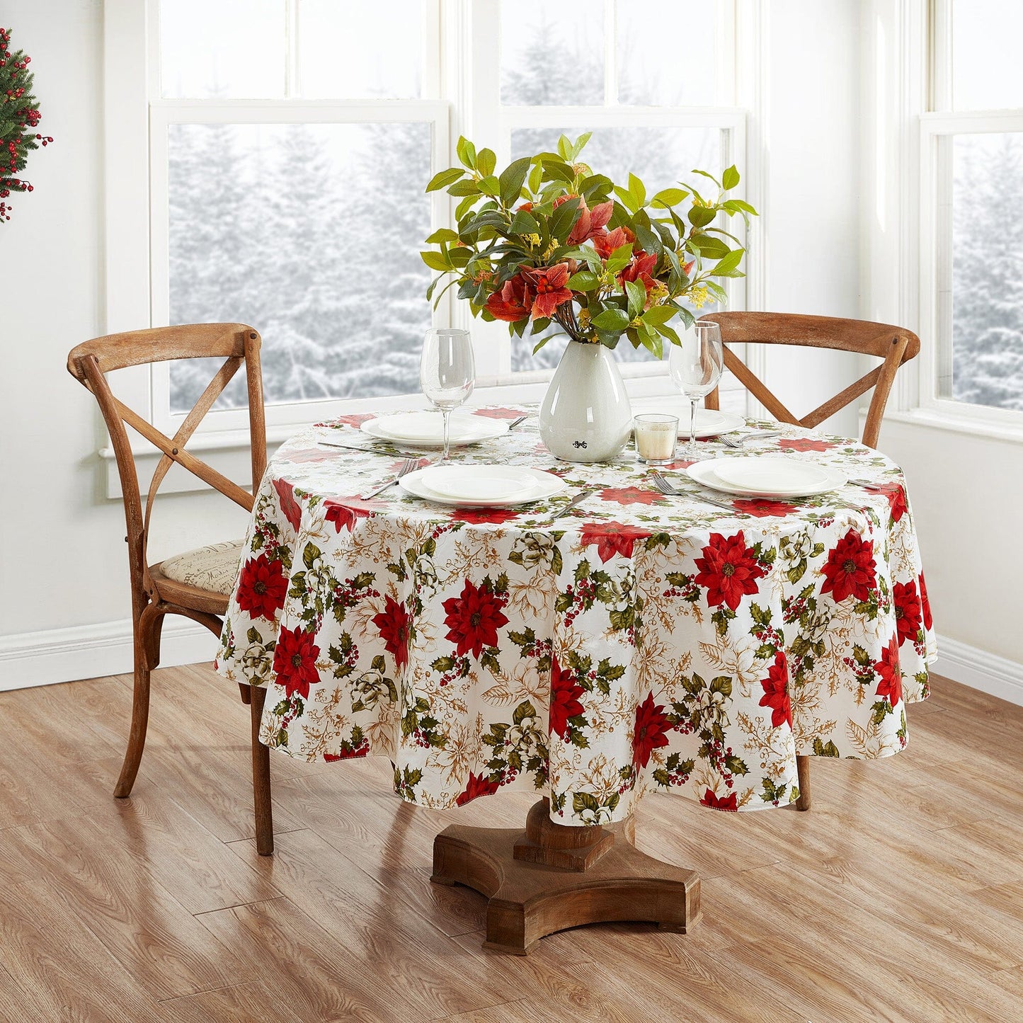 Poinsettia Grace Vinyl Tablecloth