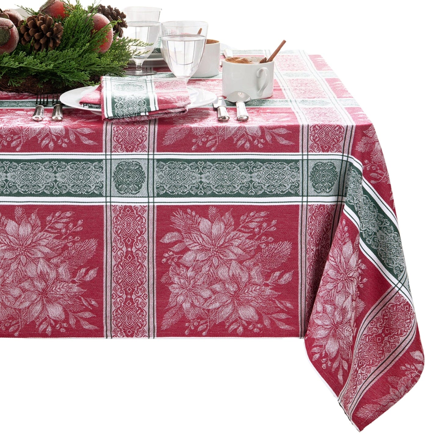 Poinsettia Plaid Jacquard Tablecloth